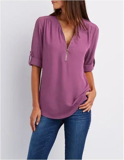 Ayiah | V-Neck Chiffon Sweater