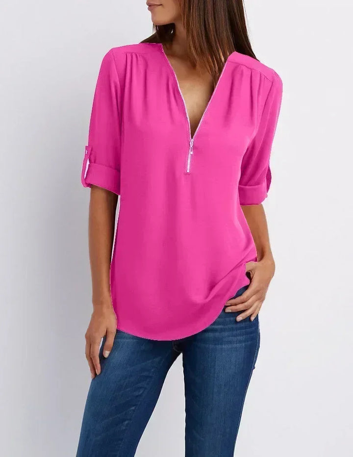 Ayiah | V-Neck Chiffon Sweater