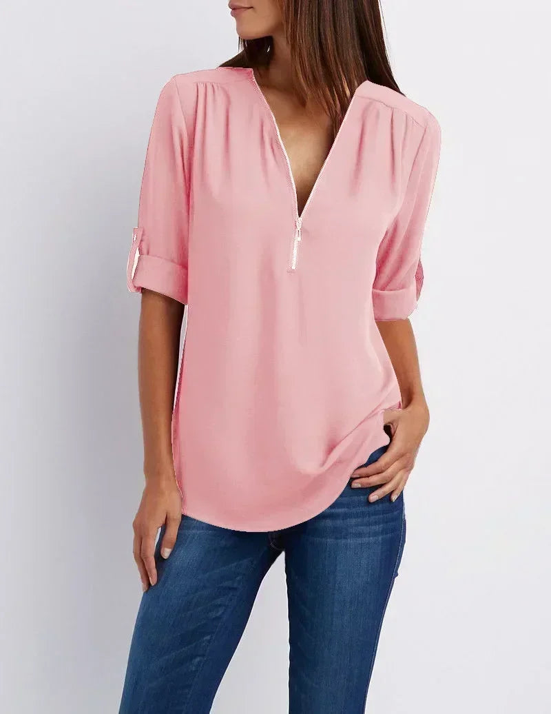 Ayiah | V-Neck Chiffon Sweater