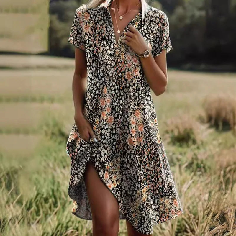 Carla™ | Élégante robe florale à boutons avec décolleté en V