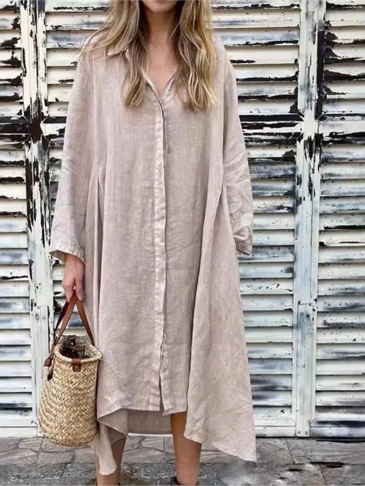 2025 Hemp and Cotton Oversized Long Sleeve Shirt Dress