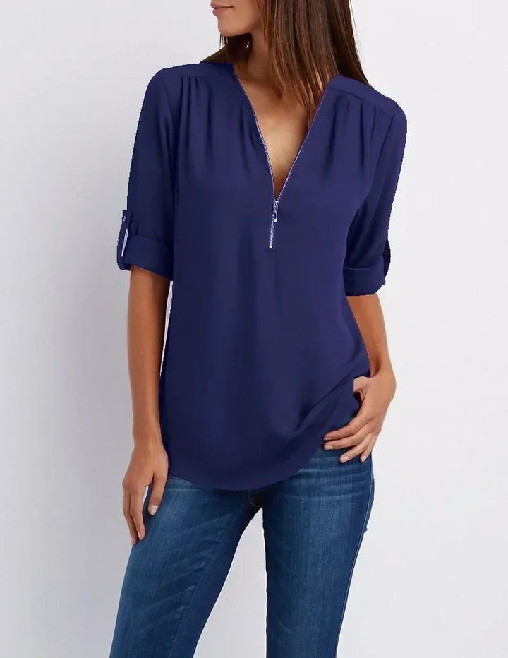 Ayiah | V-Neck Chiffon Sweater