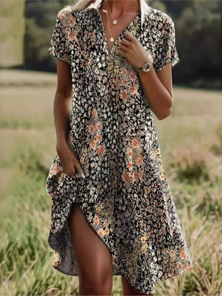 Carla™ | Élégante robe florale à boutons avec décolleté en V