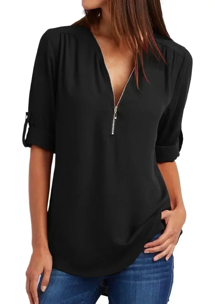 Ayiah | V-Neck Chiffon Sweater