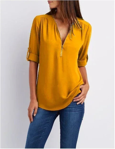 Ayiah | V-Neck Chiffon Sweater