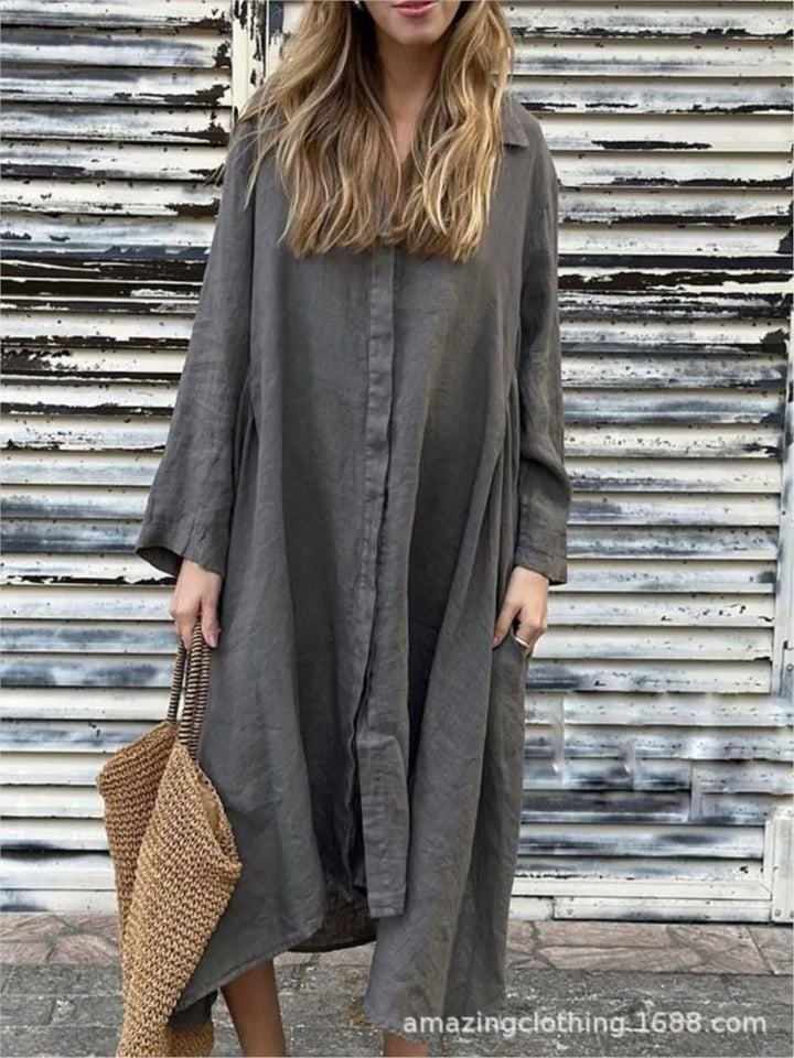 2025 Hemp and Cotton Oversized Long Sleeve Shirt Dress