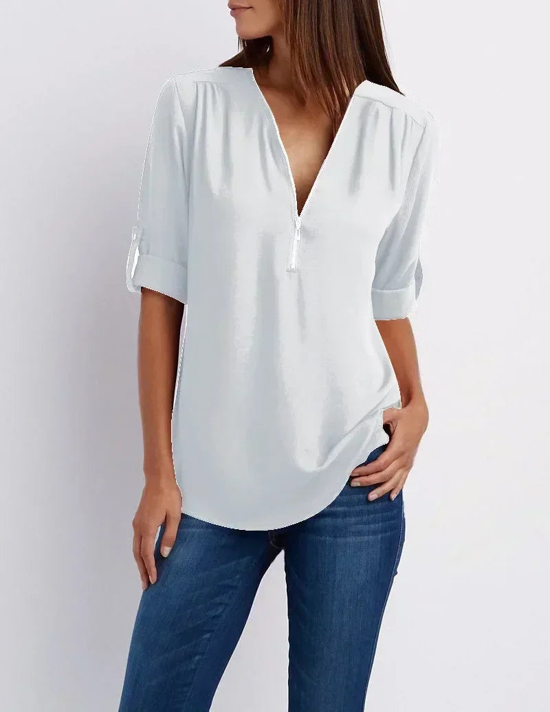 Ayiah | V-Neck Chiffon Sweater