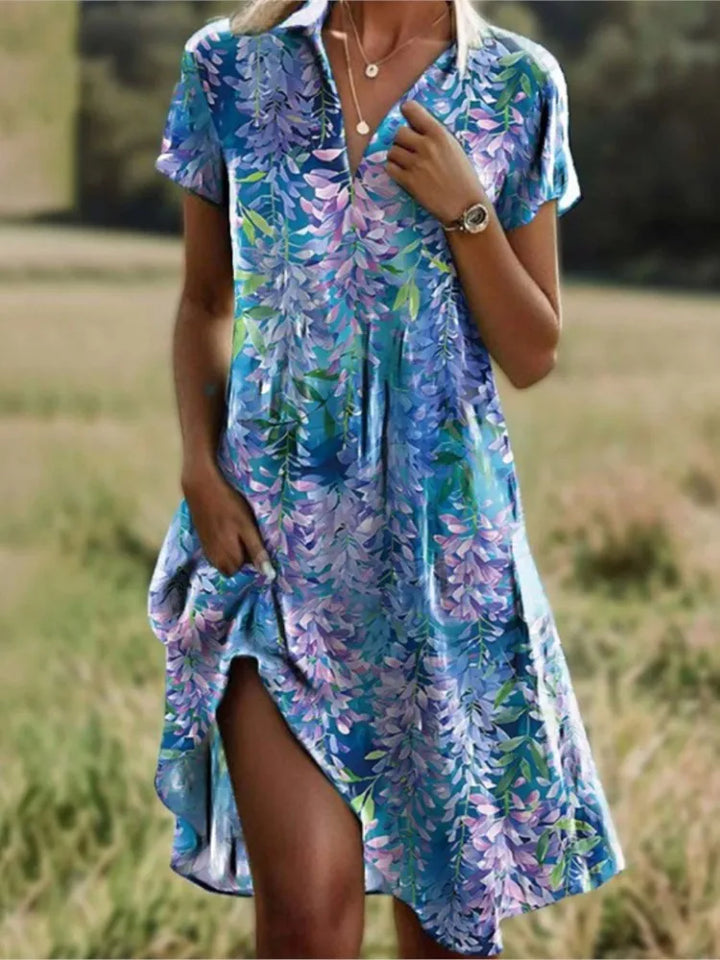 Carla™ | Élégante robe florale à boutons avec décolleté en V