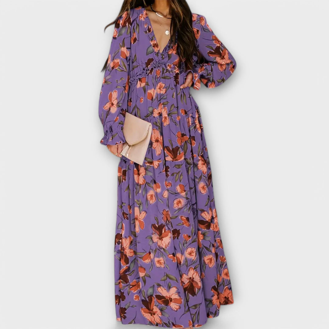 Elle | Robe Maxi à Fleurs avec Col en V