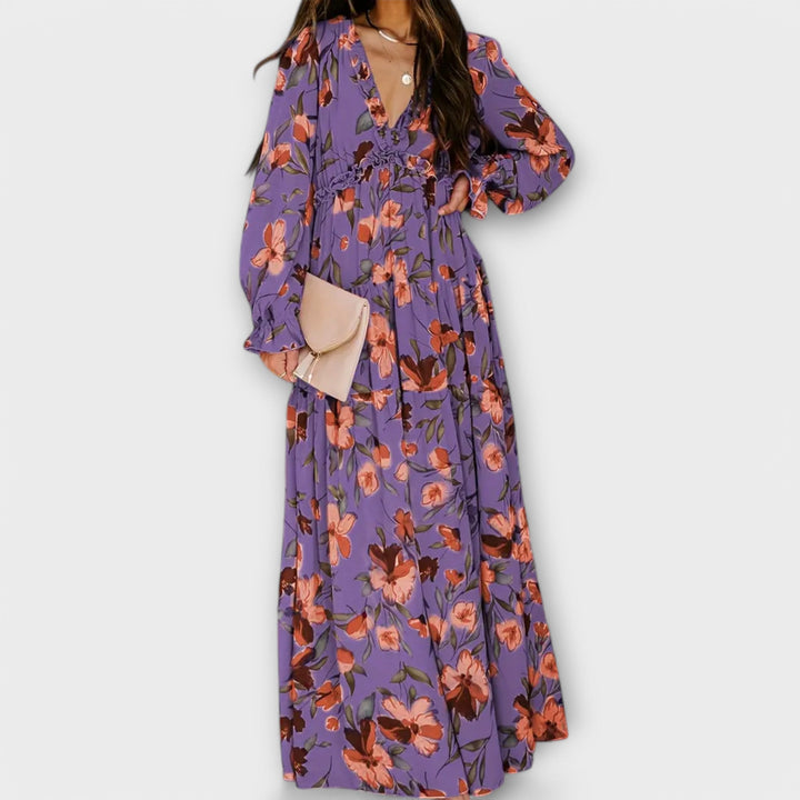 Elle | Robe Maxi à Fleurs avec Col en V