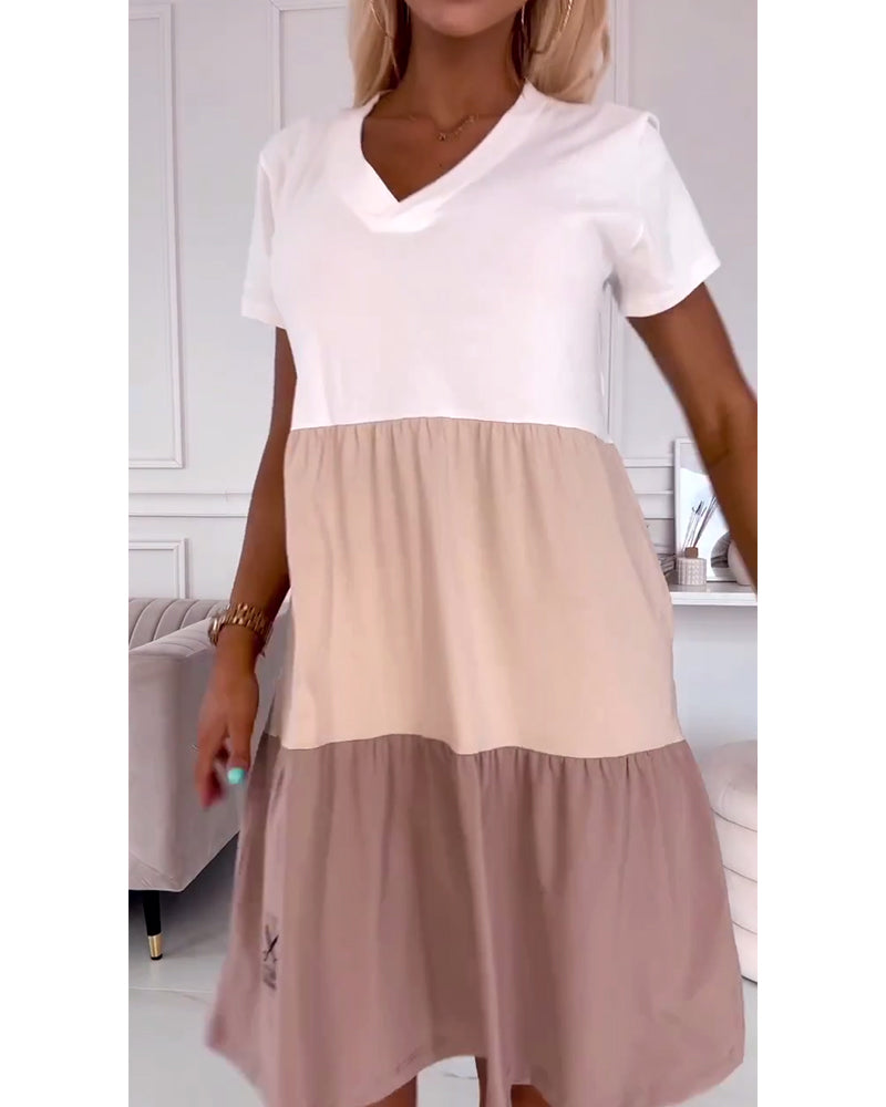 Alva | Short Sleeve Colour Block Casual Dress