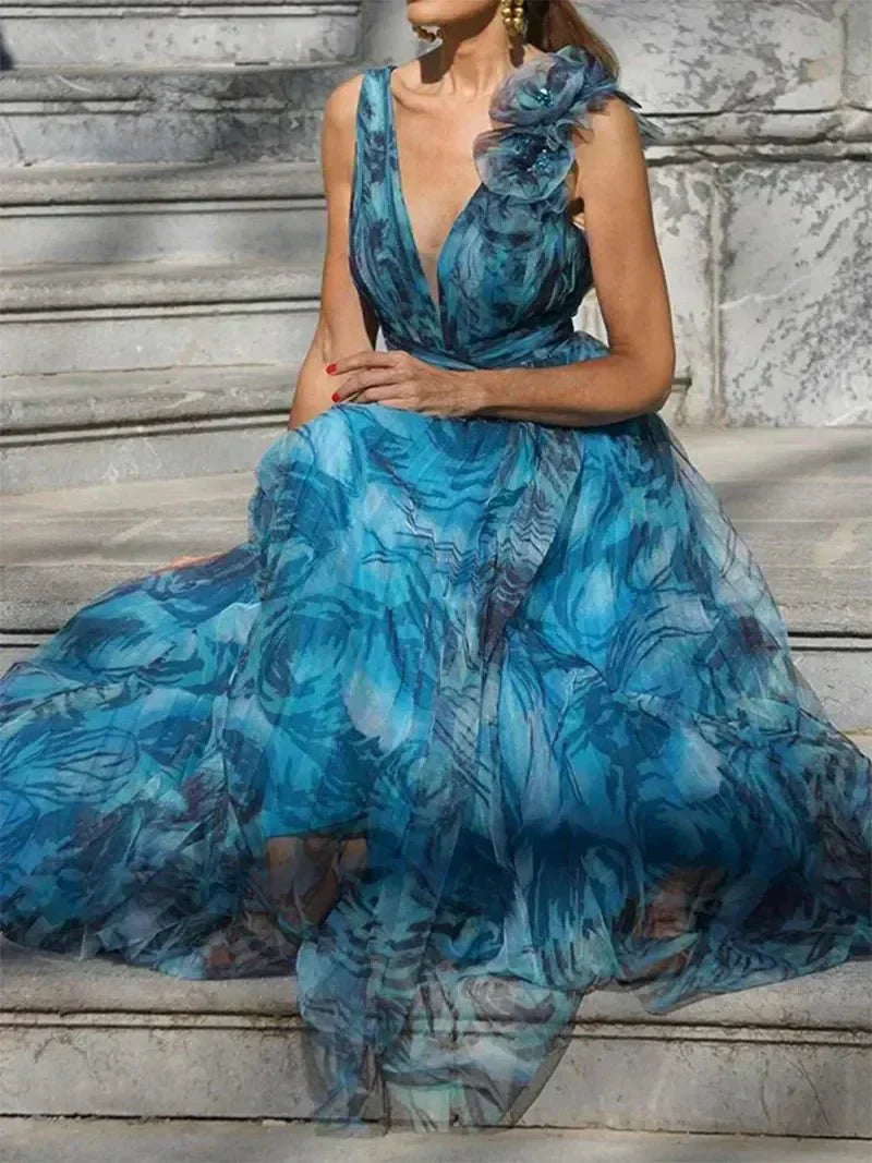 Debbie | Peacock Blue Long Dress