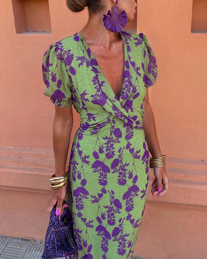 Brie | Robe Midi Fleurie à Décolleté en V