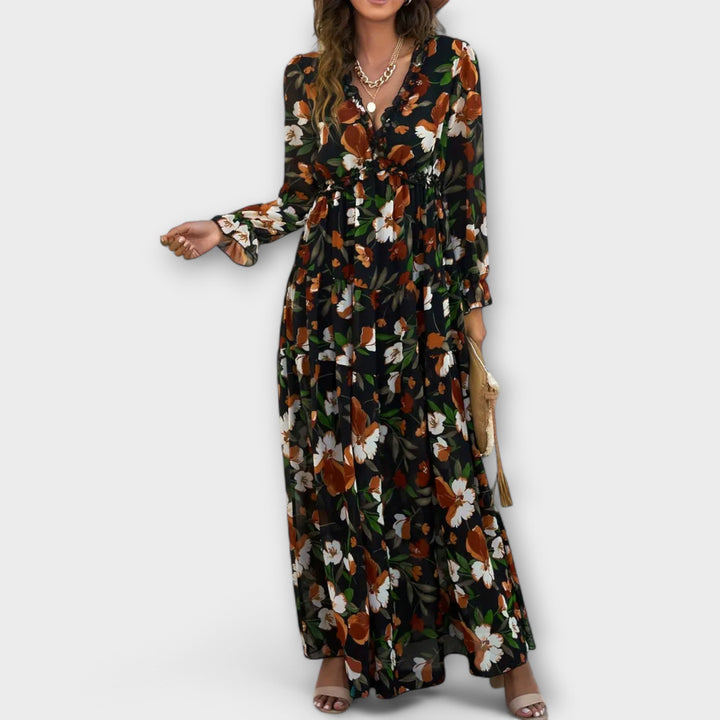 Elle | Robe Maxi à Fleurs avec Col en V