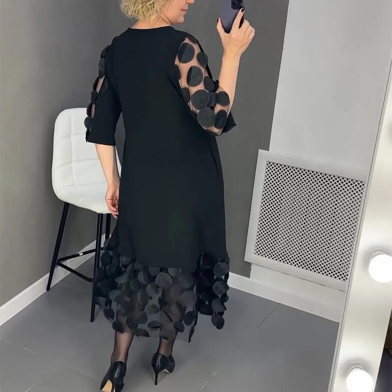 Demi | Polka Dot Decor Flared Midi Dress