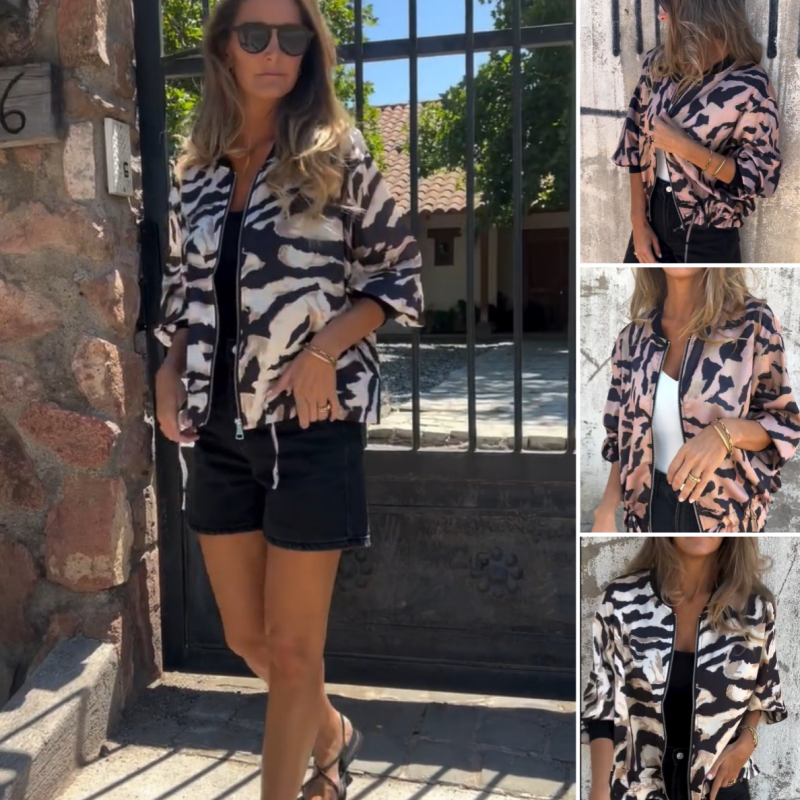 Zaira | Veste de printemps zippée à motif zèbre