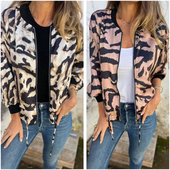Zaira | Veste de printemps zippée à motif zèbre