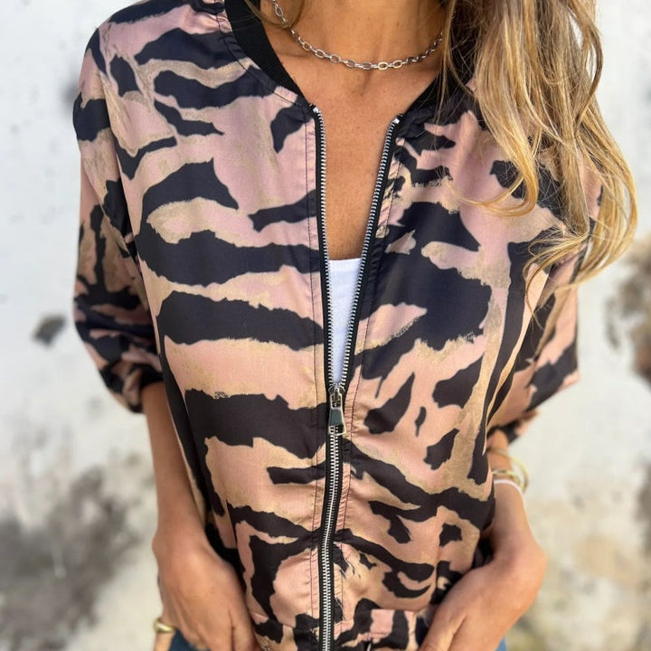 Zaira | Veste de printemps zippée à motif zèbre