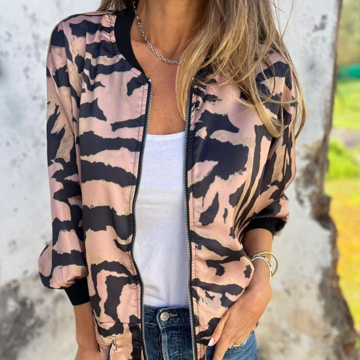 Zaira | Veste de printemps zippée à motif zèbre