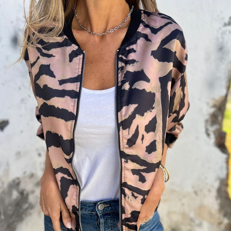Zaira | Veste de printemps zippée à motif zèbre