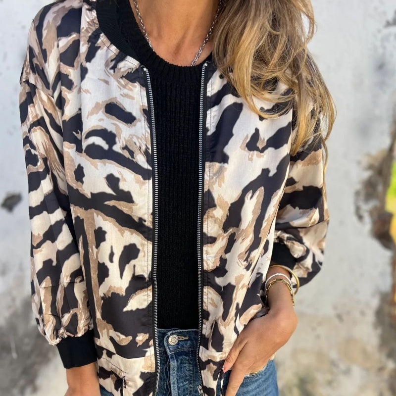 Zaira | Veste de printemps zippée à motif zèbre