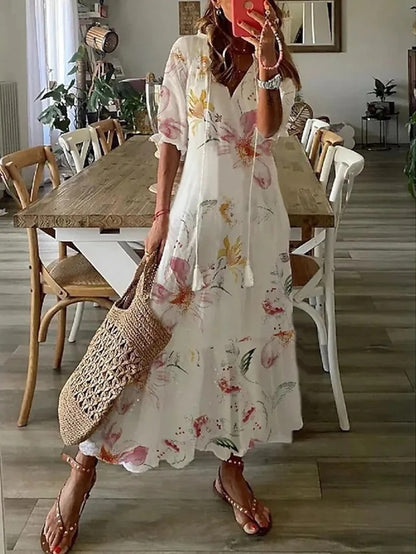 Sophia - Robe d'Été Vintage Boho à Col V