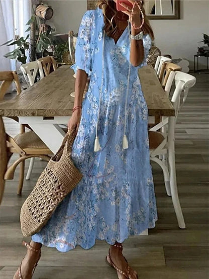Sophia - Robe d'Été Vintage Boho à Col V