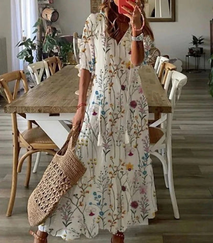 Sophia - Robe d'Été Vintage Boho à Col V