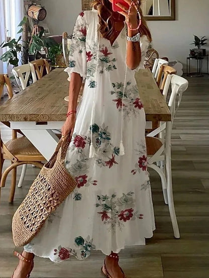 Sophia - Robe d'Été Vintage Boho à Col V
