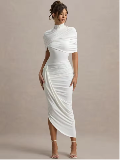 Taylor - Robe Maxi Cape Tordue Asymétrique