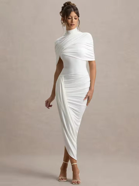 Taylor - Robe Maxi Cape Tordue Asymétrique