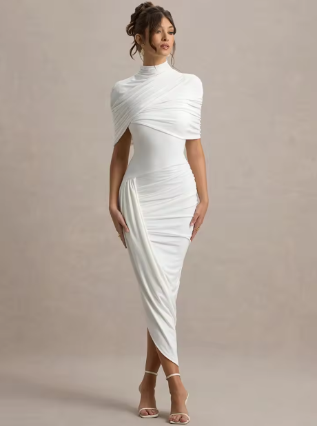 Taylor - Robe Maxi Cape Tordue Asymétrique