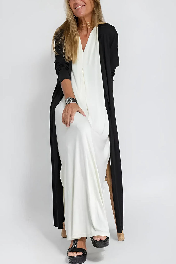 Chic Long Dress with Coordinating Cardigan - Complimentary Gift Included!