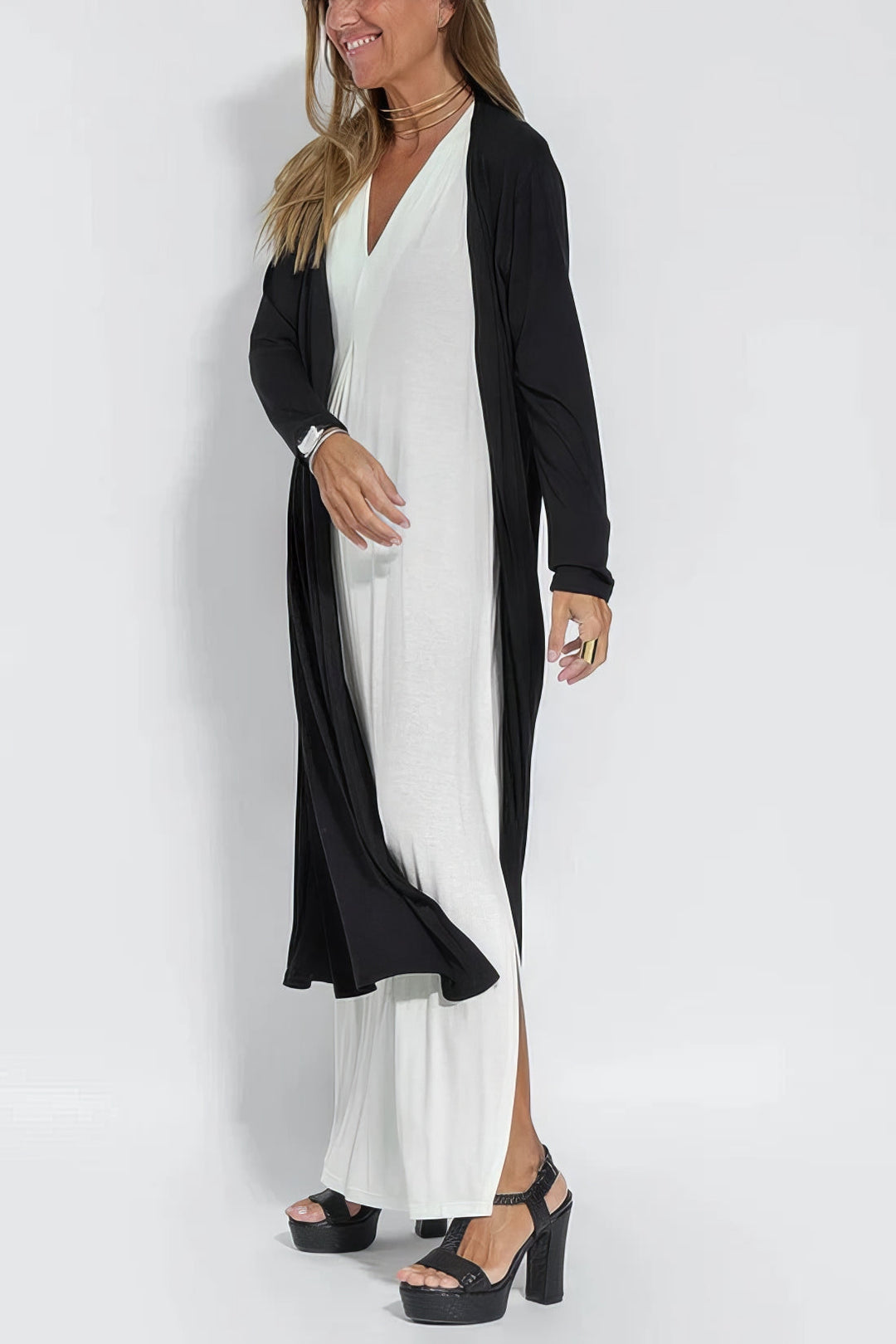 Chic Long Dress with Coordinating Cardigan - Complimentary Gift Included!