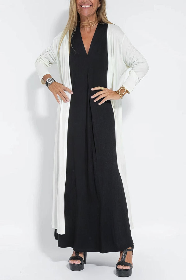 Chic Long Dress with Coordinating Cardigan - Complimentary Gift Included!