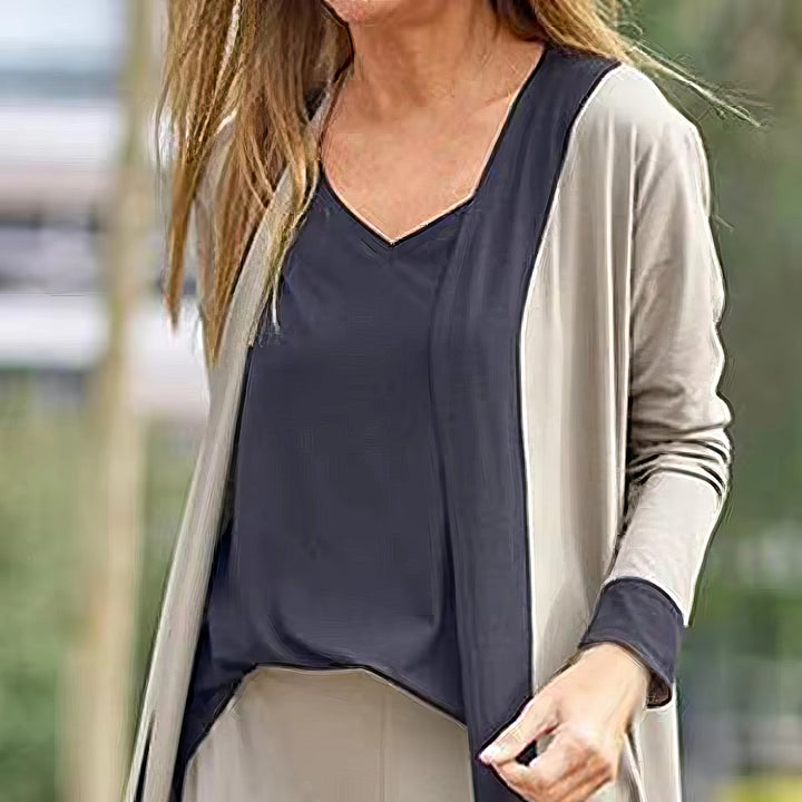 Women's 3-Piece Ensemble: Cardigan, Blouse, and Wide-Leg Trousers