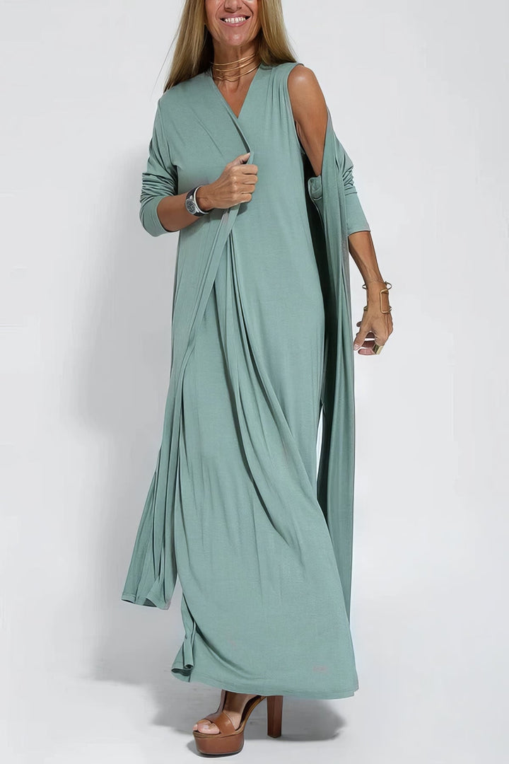 Chic Long Dress with Coordinating Cardigan - Complimentary Gift Included!