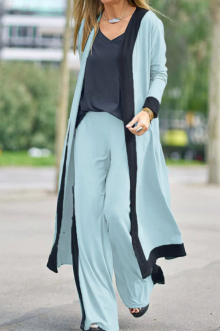 Women's 3-Piece Ensemble: Cardigan, Blouse, and Wide-Leg Trousers